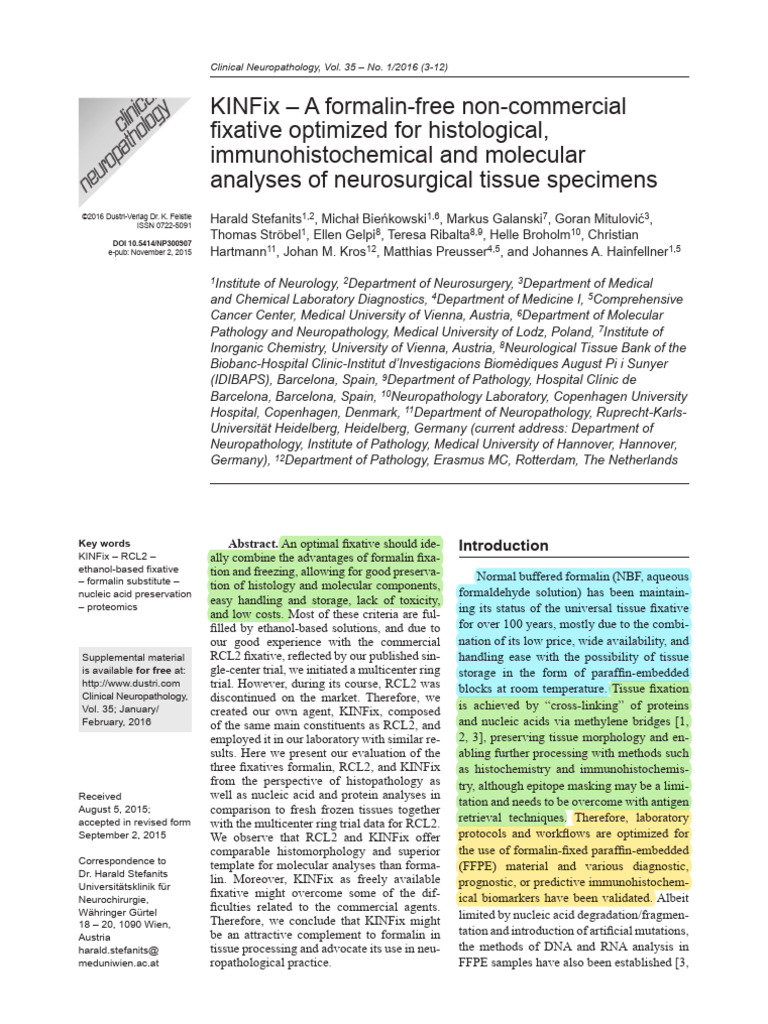 KINFix - A Formalin-Free Non-Commercial | PDF | Fixation (Histology ...