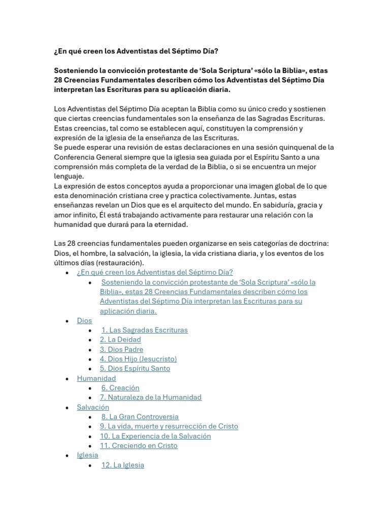 28 Creencias de la Iglesia Adventista | PDF | Iglesia Adventista del ...