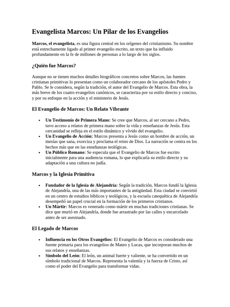 Evangelista Marcos | PDF | Evangelio de Marcos | Evangelios