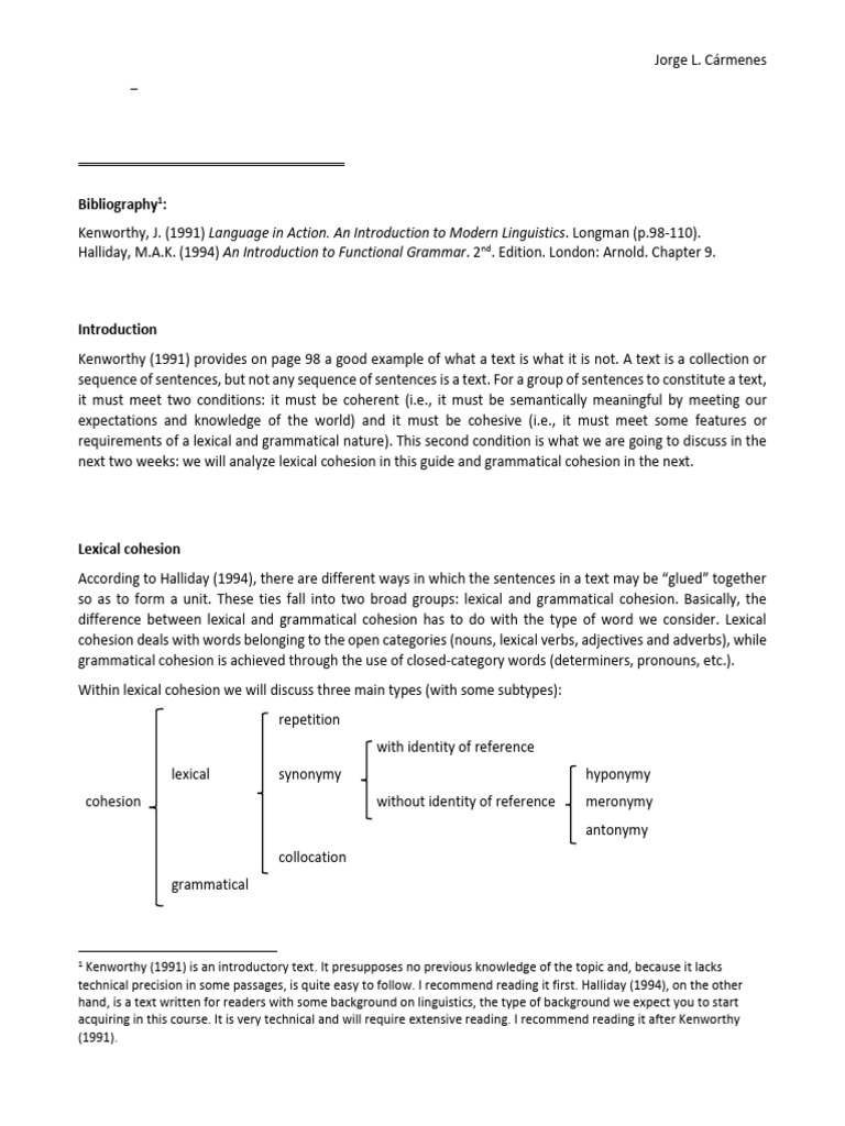 G2 - Text Cohesion (I) Lexical Cohesion | PDF | Lexicon | Word