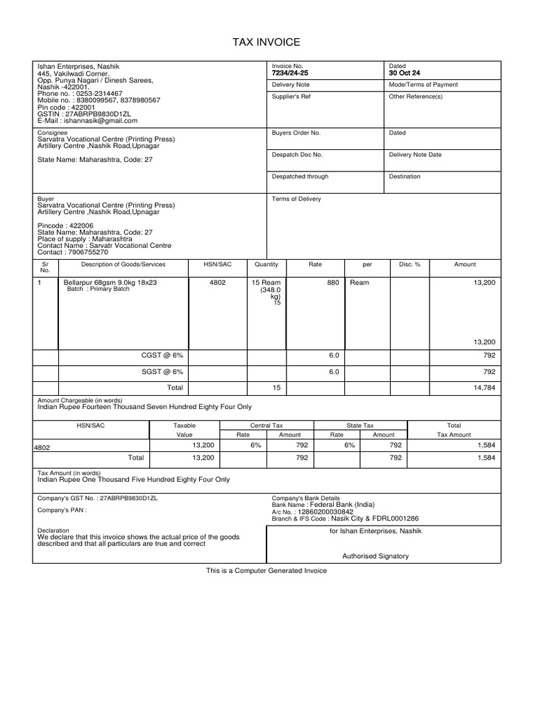 Invoice No. 7234/24-25 Details | PDF | Invoice | Taxes