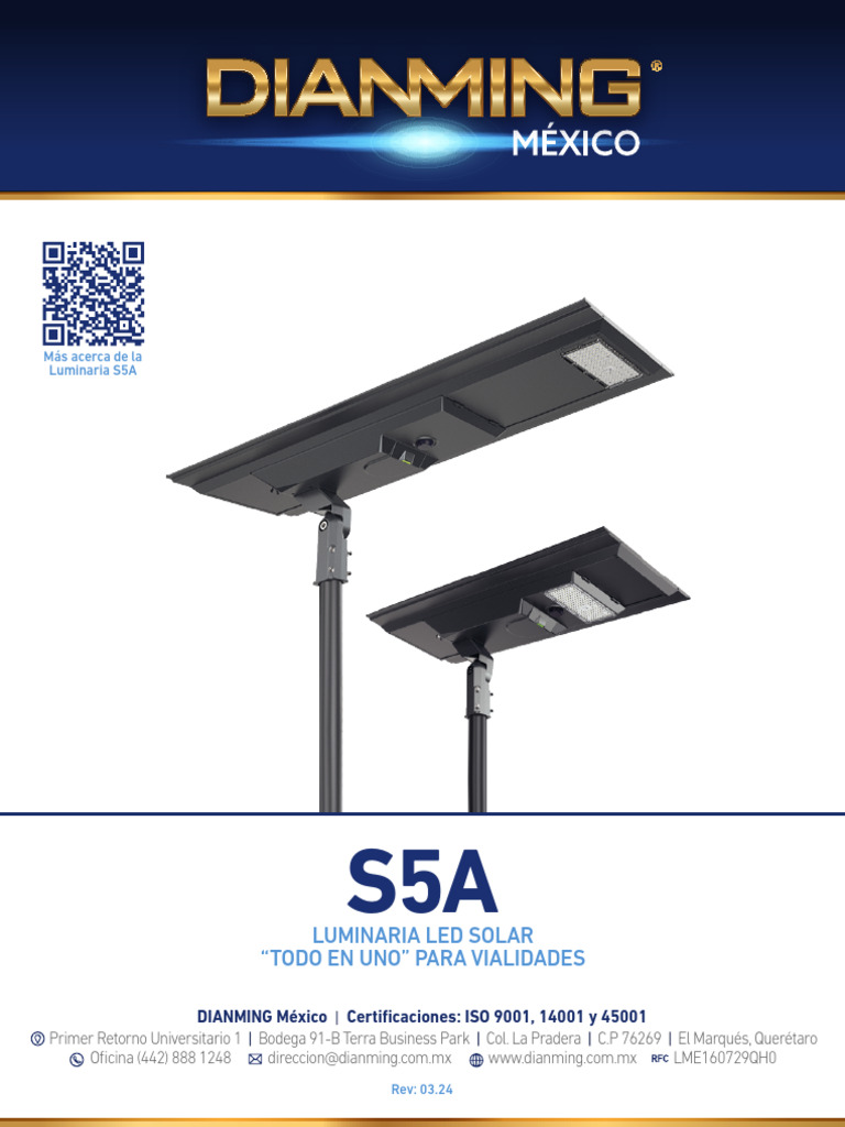 Luminaria LED Solar S5A para Vialidades PDF Diodo emisor de luz