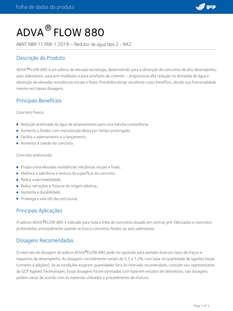 GCPAT Adva Flow 880 BR 11536 | PDF | Concreto | Cimento
