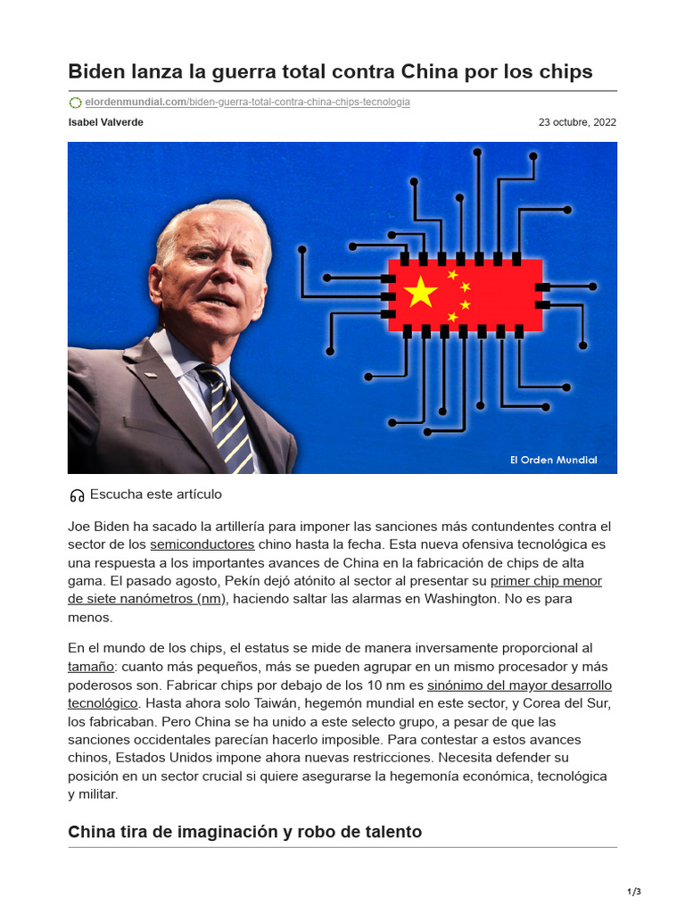 Biden Intensifica Sanciones a China por Chips | PDF | China | Política ...