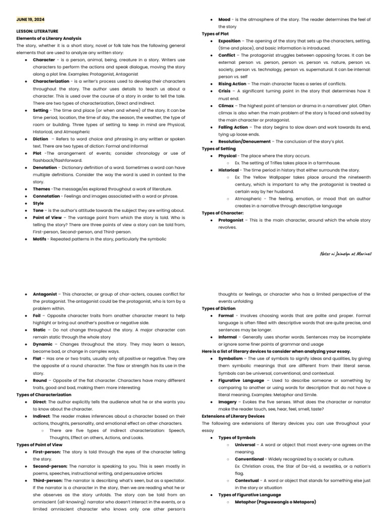Elements of Literary Analysis Guide | PDF