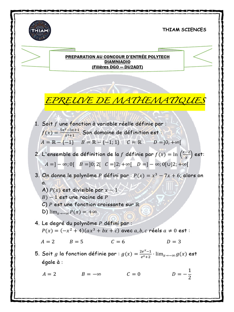 Épreuve de Mathématiques Polytech | PDF | Limite (mathématiques) | Zéro ...