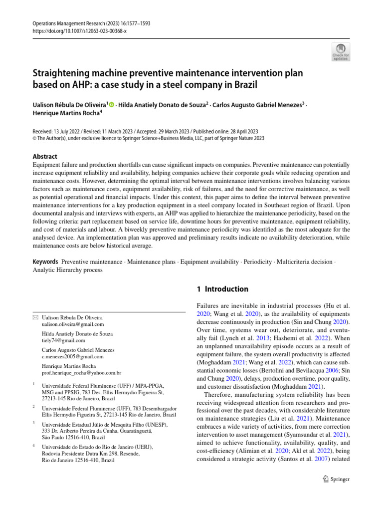 Preventive Maintenance Plan for Steel Machine | PDF | Reliability ...