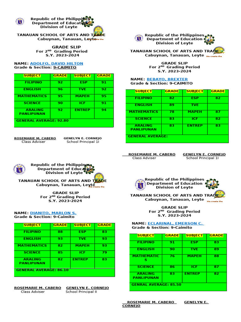 GRADE SLIP-1ST | PDF | Government | Social Institutions