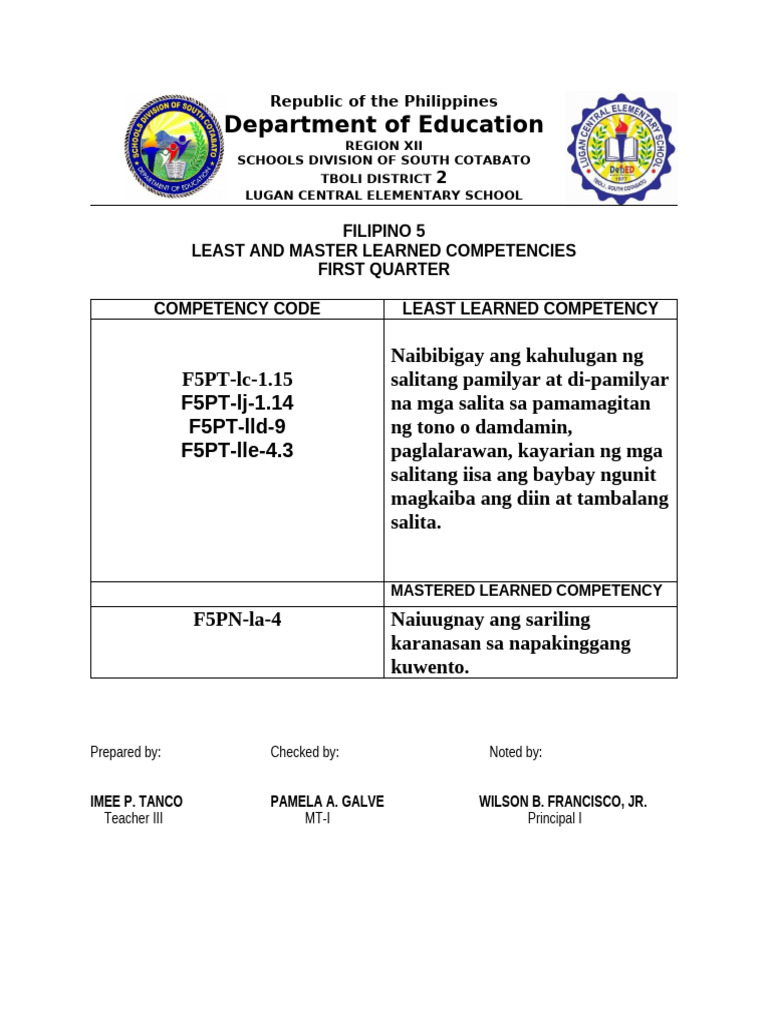 Filipino 5 Competencies Overview | PDF
