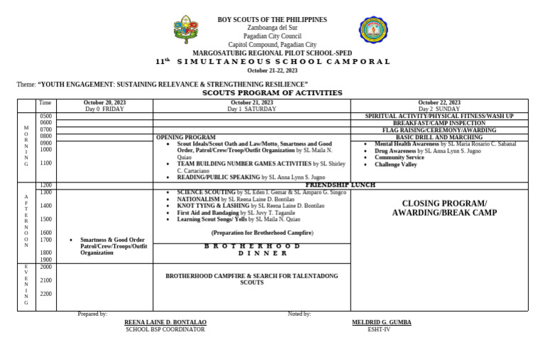 Boy Scouts Camp Program 2023 | PDF | Scouting | Girl Guiding And Girl ...