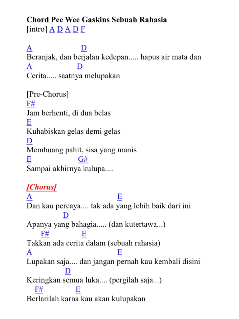 Chord Pee Wee Gaskins Sebuah Rahasia Akustik