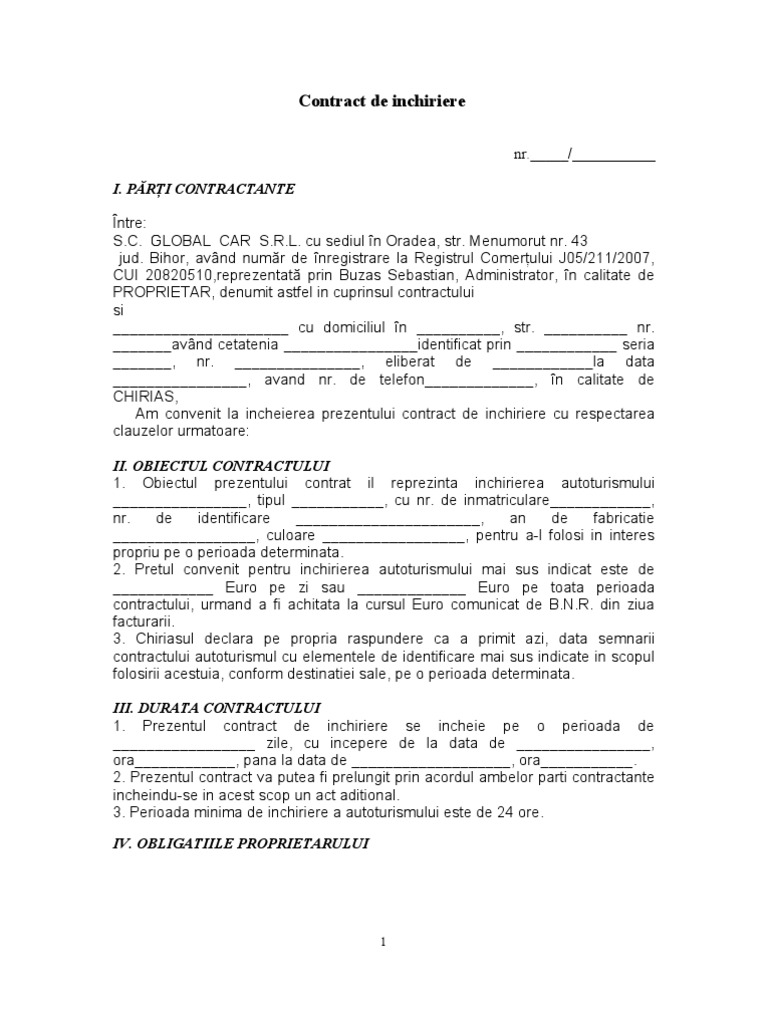 Model Contract de Inchiriere | PDF