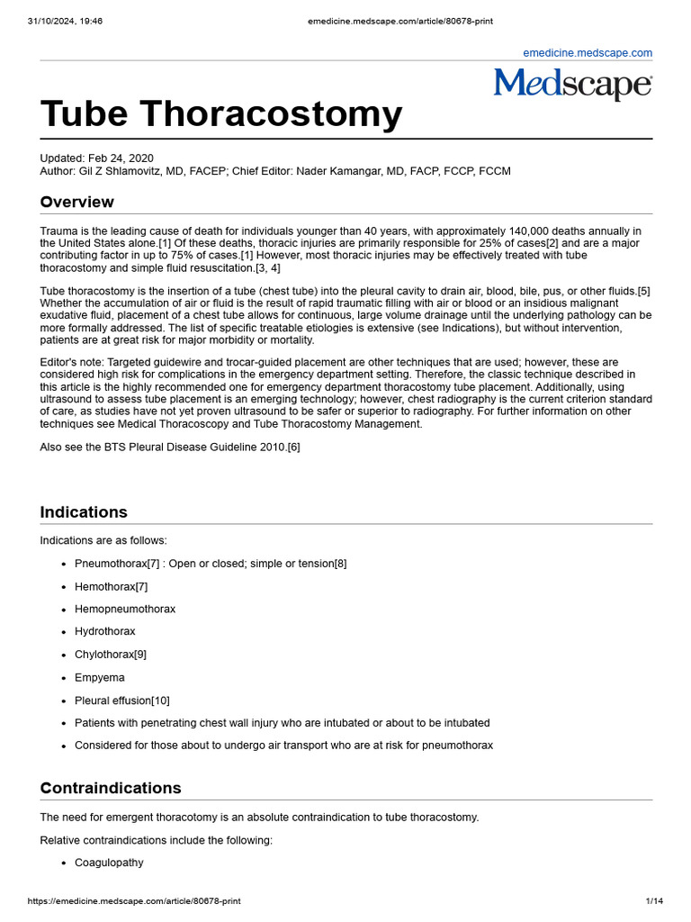 Tube Thoracostomy in Emergency Care | PDF | Medical Specialties ...