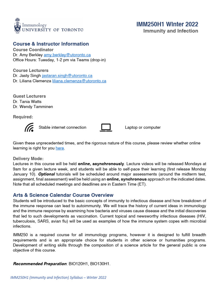 IMM250 Syllabus - Winter2022 | PDF | Adaptive Immune System | Immune System