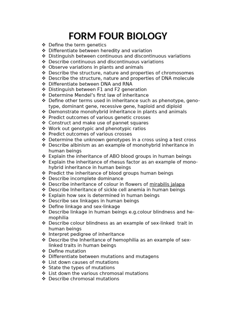 Form 4 Biology | PDF | Dominance (Genetics) | Dna