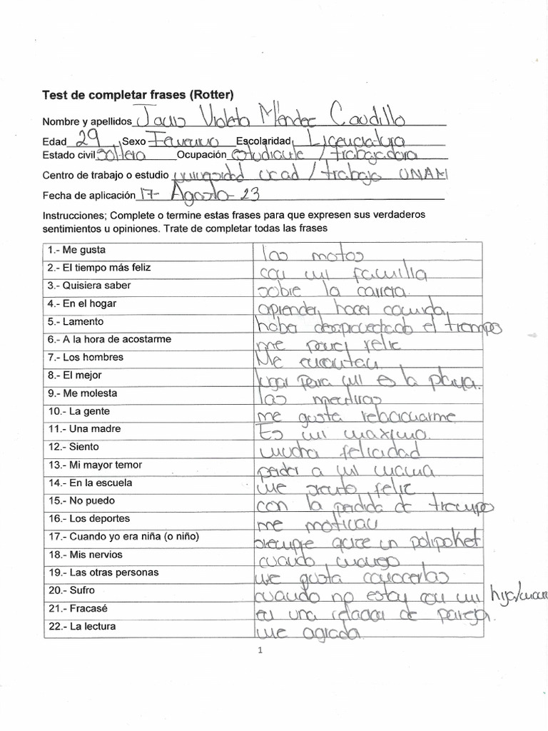 Prueba S Rotter | PDF