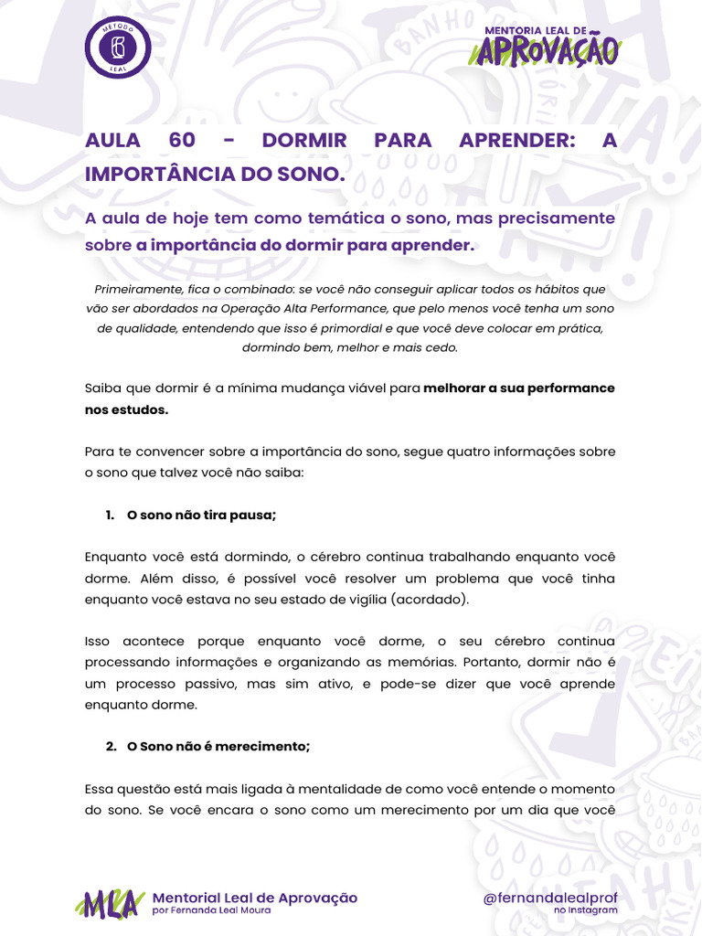 Sono e Aprendizado: Dicas Essenciais | PDF | Dormir | Tempo