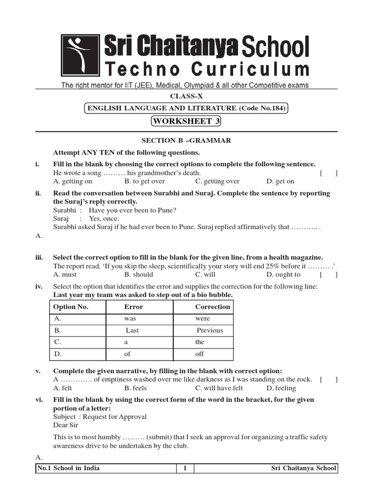Class X English Grammar Worksheet | PDF | Human Communication | Linguistics