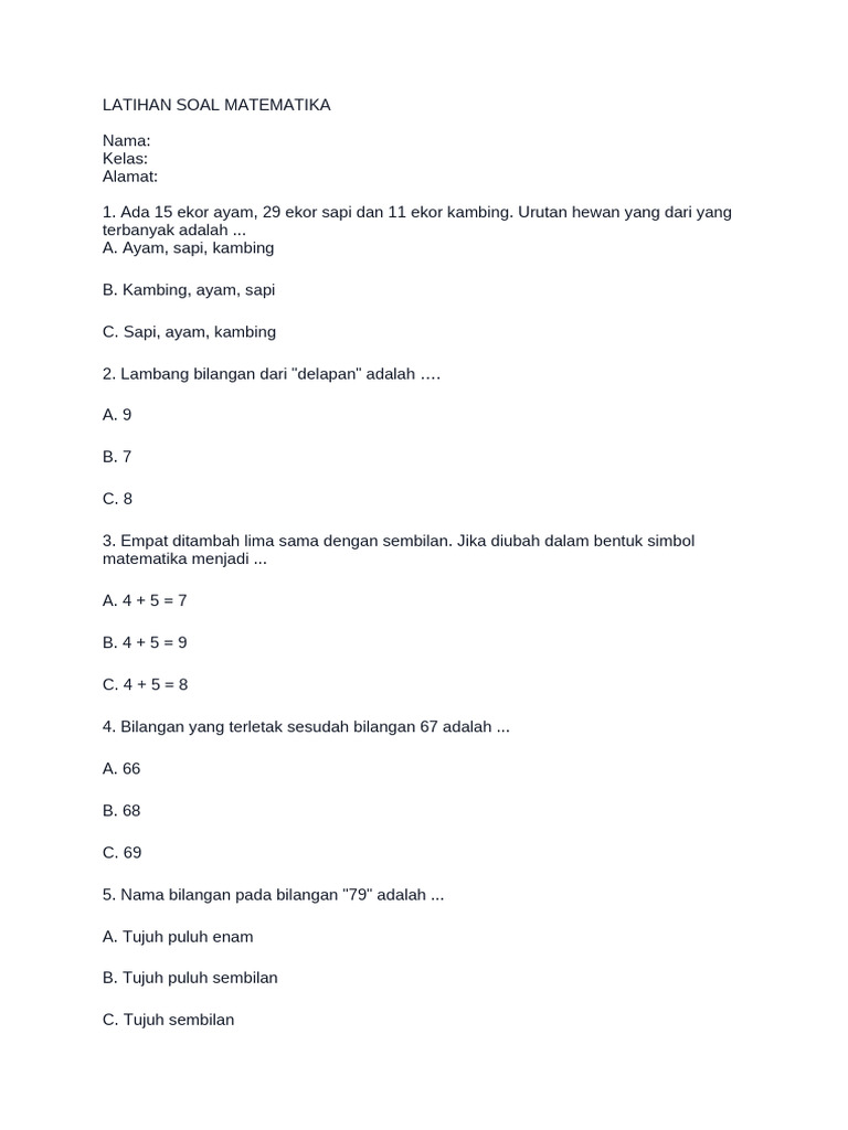 Soal Matematika Kelas 1 SD Kurikulum Merdeka | PDF