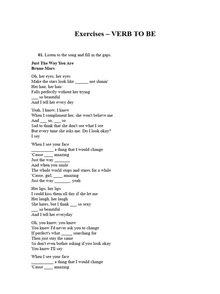 Exercises for Verb "To Be" Usage | PDF