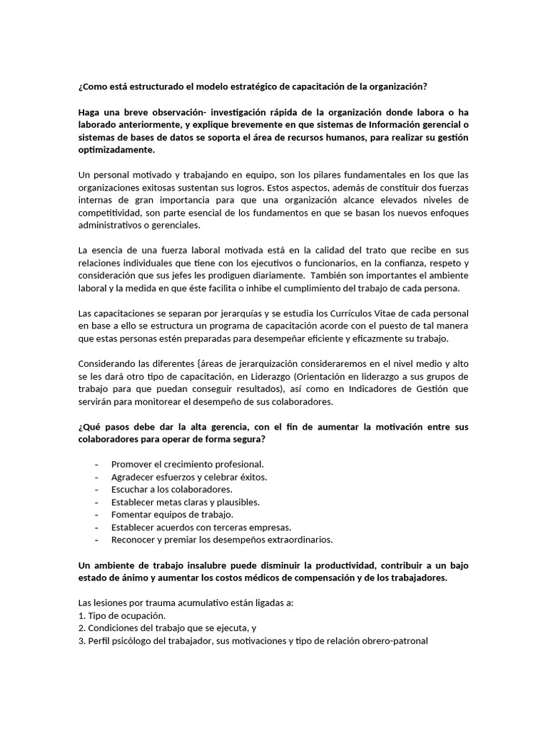 Estructura del Modelo de Capacitación Organizacional | PDF | Estrés ...