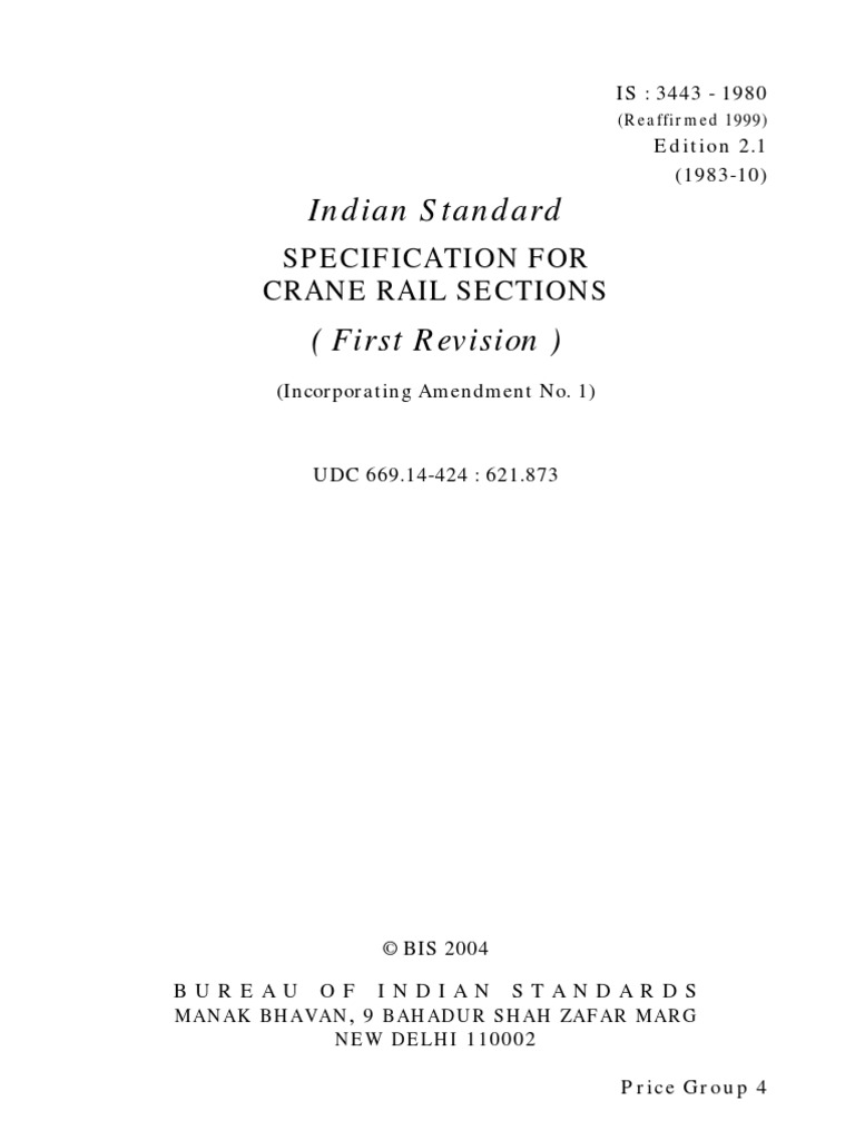 Is 3443 - 1980 Specification For Crain Rail | PDF | Materials | Science