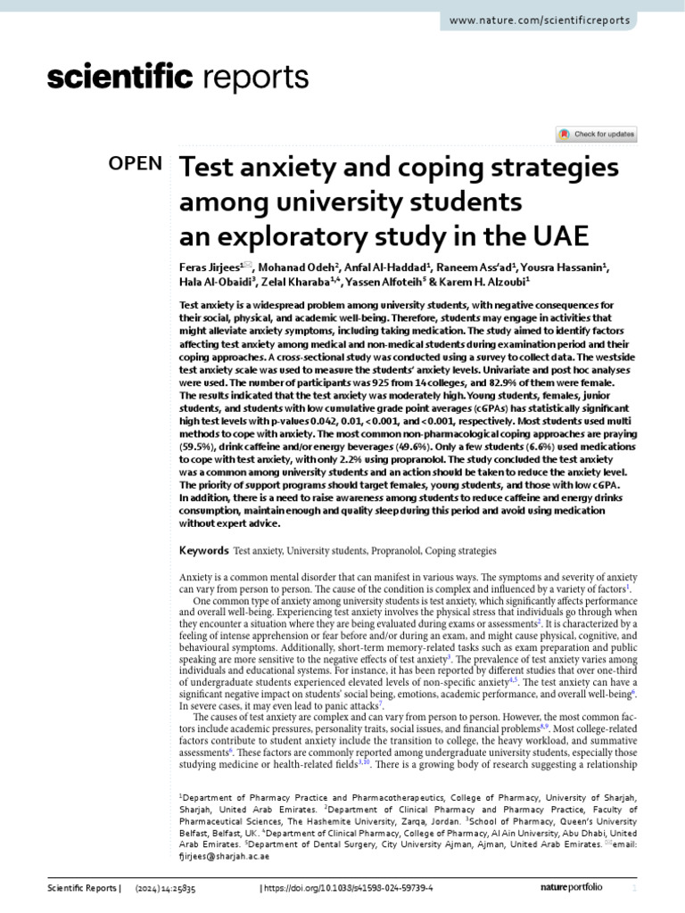Test Anxiety and Coping in UAE Students | PDF | Anxiety | Emotions