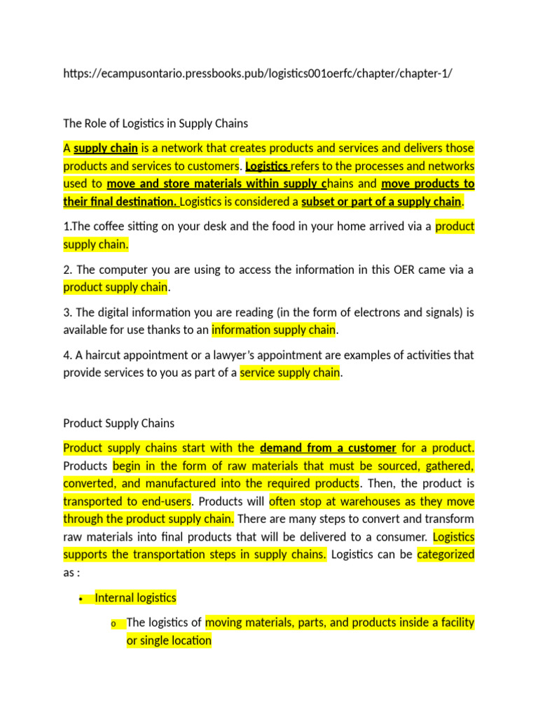 Role of Logistics in Supply Chain | PDF | Logistics | Supply Chain