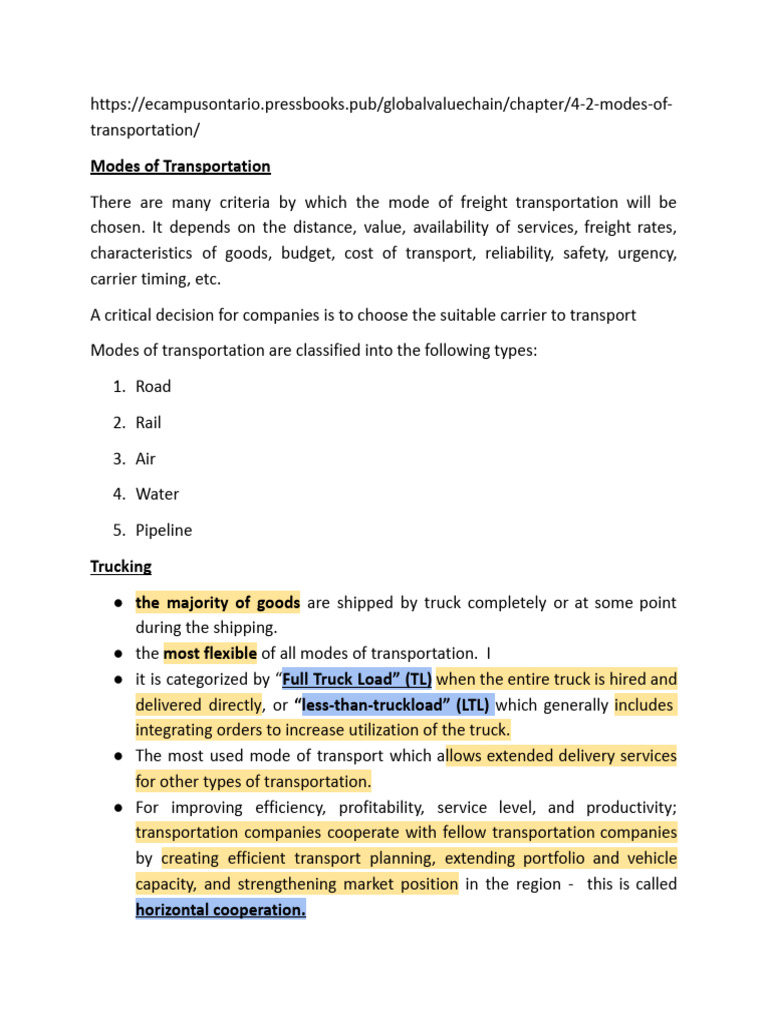 Freight Transportation Modes Guide | PDF | Cargo | Transport