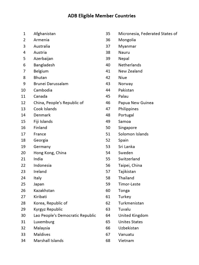 ADB Eligible Countries List | PDF
