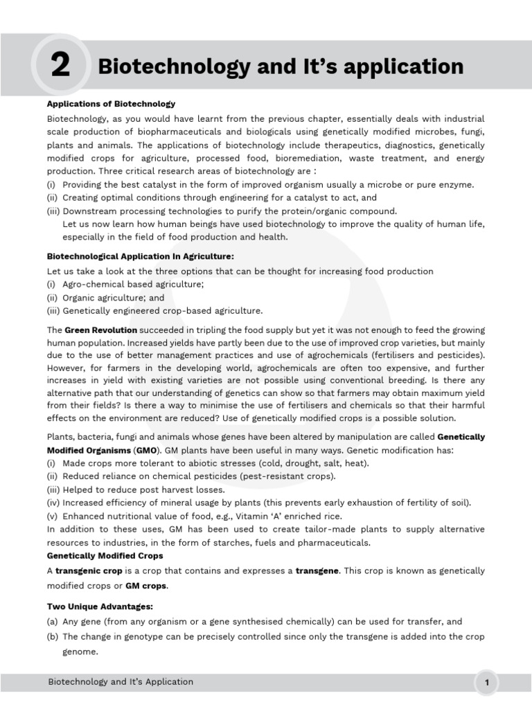 Biotechnology and It's Application 4.0 Unacad | PDF | Genetically ...
