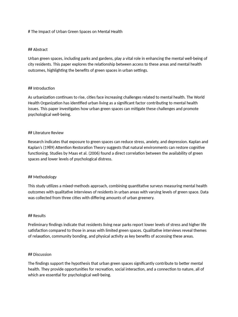 The Impact of Urban Green Spaces On Mental Health | PDF | Mental Health ...