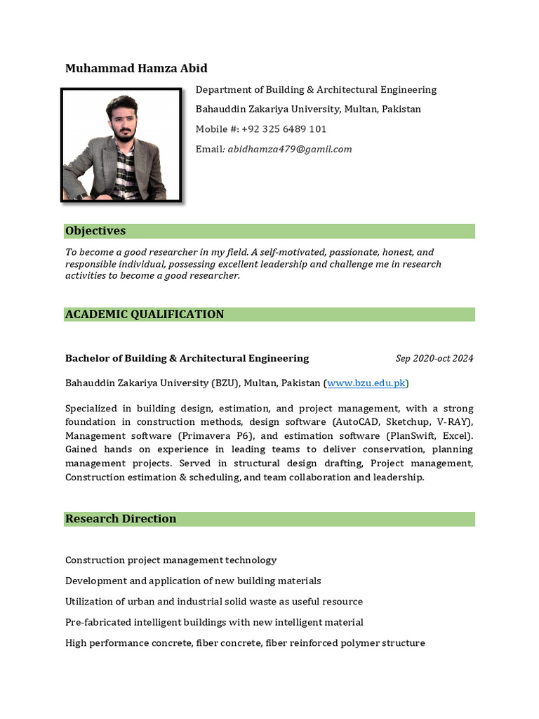 Muhammad Hamza Abid: Architect Profile | PDF | Concrete | Project ...