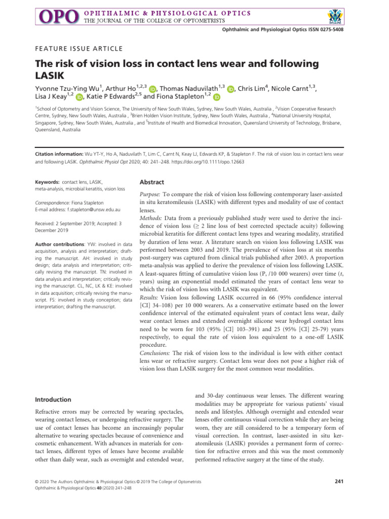 The Risk of Vision Loss in Contact Lens Wear and Following LASIk | PDF ...