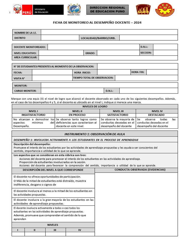 Ficha de Monitoreo Docente 2024 | PDF | Evaluación | Maestros