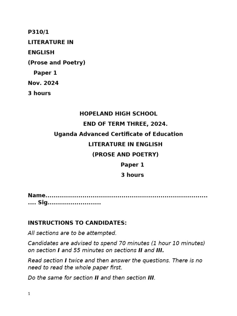 Literature Paper 1: Prose and Poetry | PDF