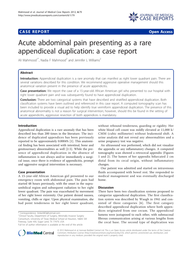 Acute Abdominal Pain Presenting As A Rare Appendiceal Duplication: A ...