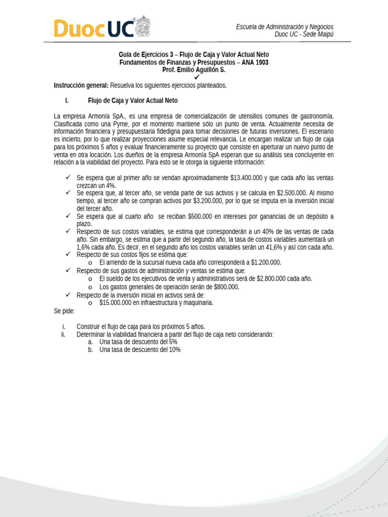 Guia 3 Flujo de Caja y Valor Actual Neto | PDF | Flujo de efectivo ...