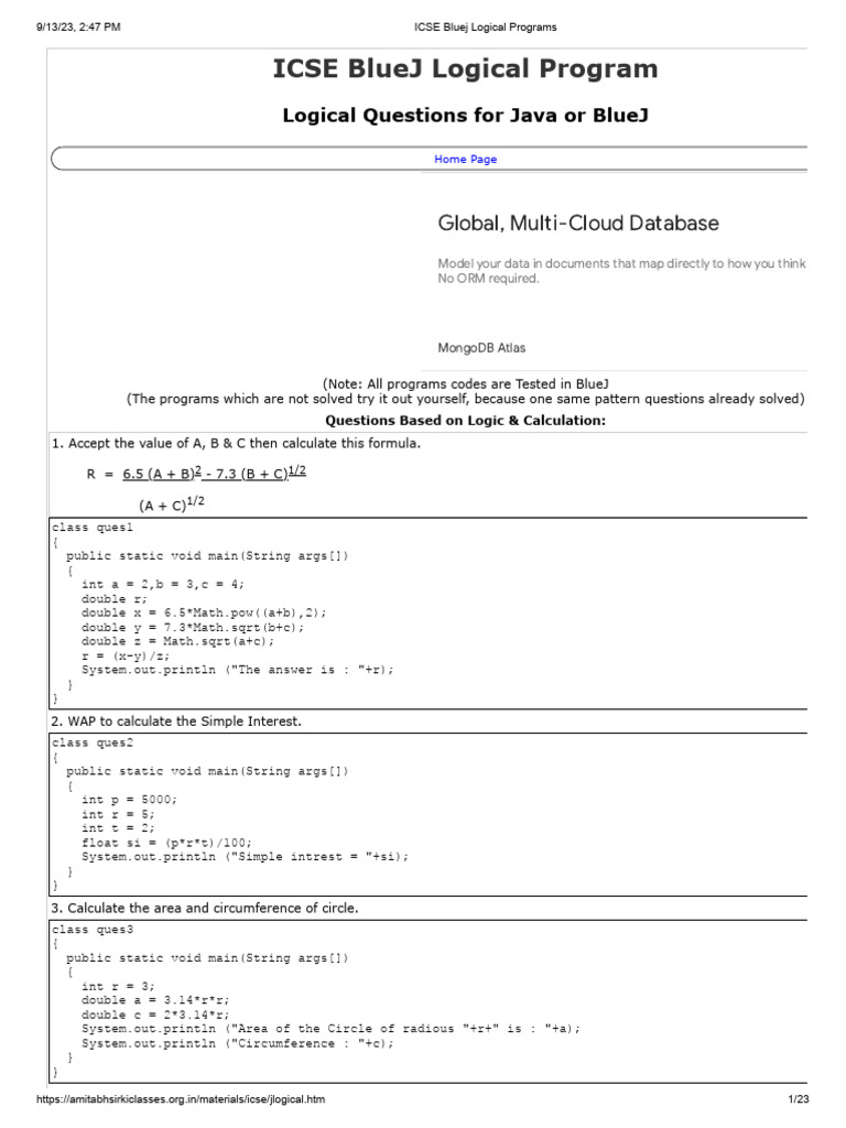 ICSE Bluej Logical Programs | PDF | Area | Taxes