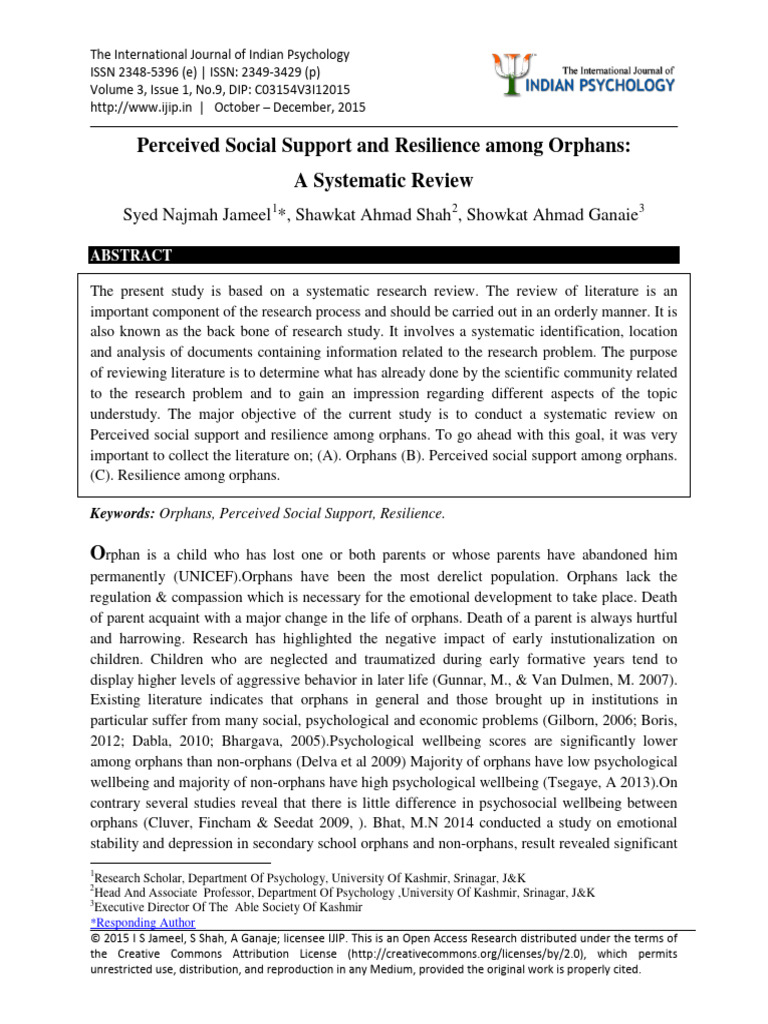 Social Support and Resilience in Orphans | PDF | Social Support ...