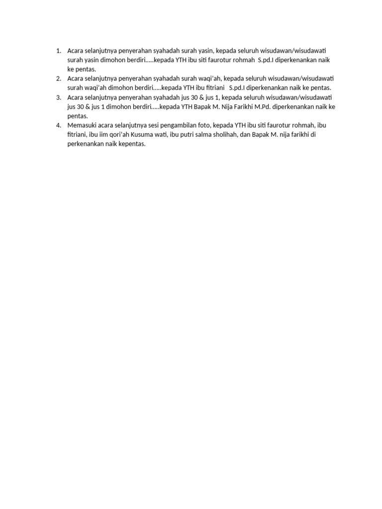 Susunan Acara Wisuda Tahfidz | PDF