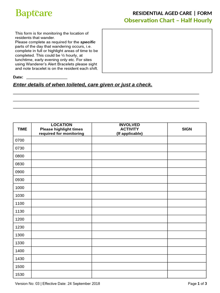 Wanderer Observation Chart – Half Hourly-Phillips | PDF
