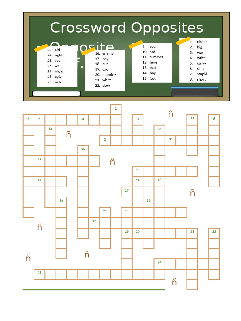 Crossword Puzzle: Opposite Words List | PDF