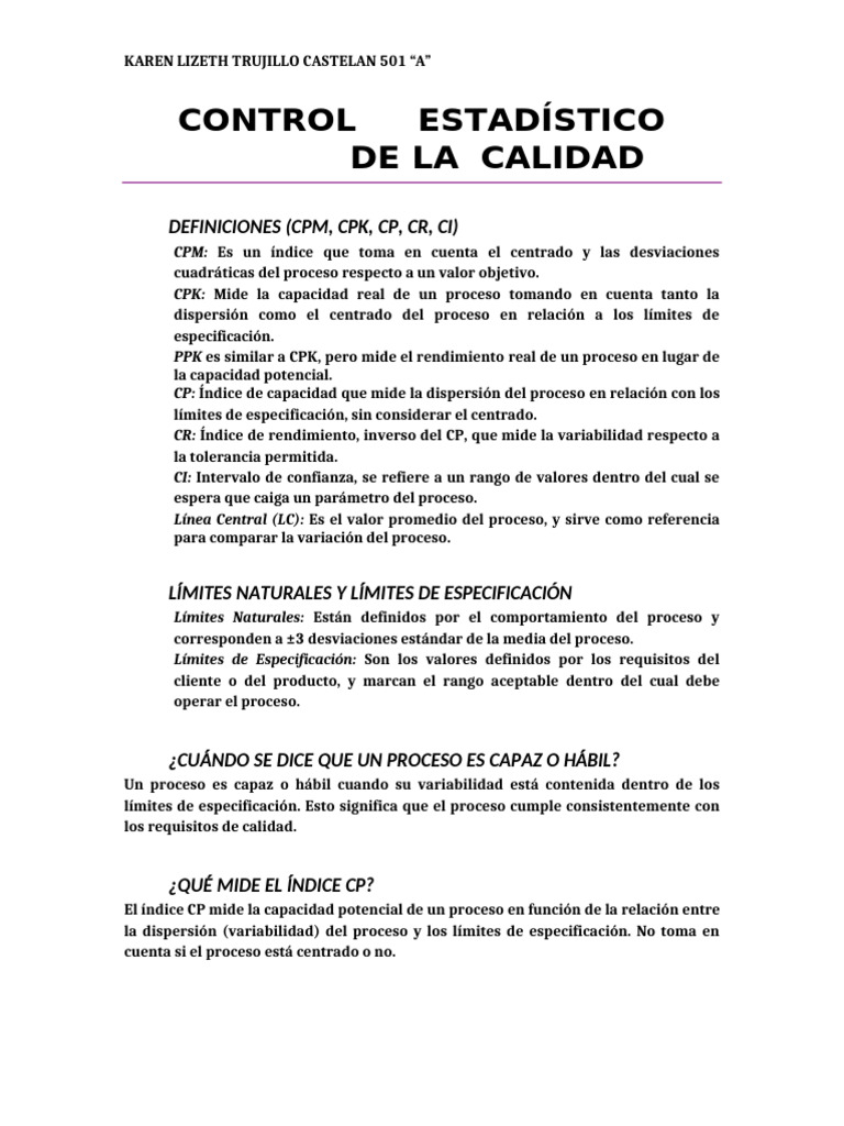 Control Estadistico de La Calidad | PDF | Dispersión estadística ...