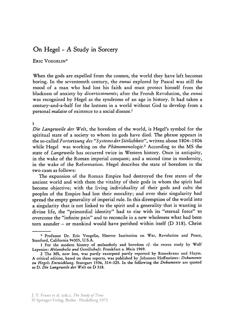 1972 On Hegel A Study In Sorcery Eric Voegelin Pdf Georg