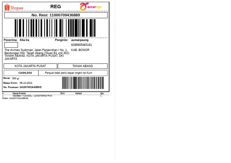 Desain Label Pengiriman Pesanan 241007W2AA9BKE | PDF