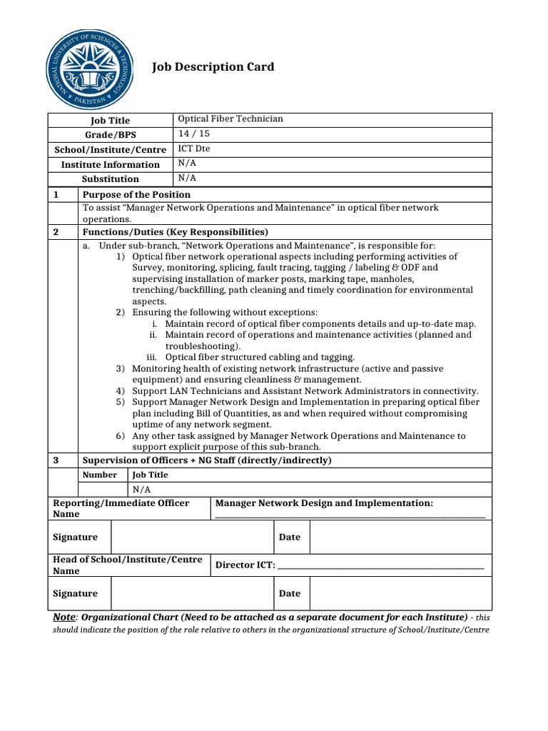 Optical Fiber Technician Job Description | PDF | Optical Fiber