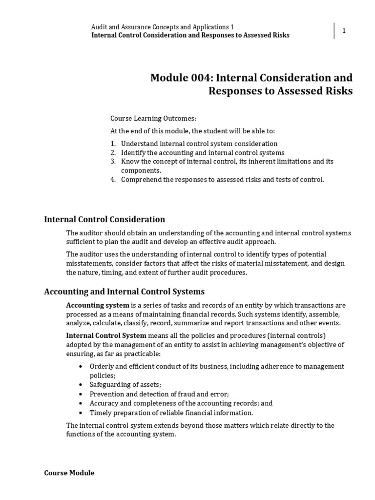 Internal Control Systems and Audit Risks | PDF | Internal Control | Audit