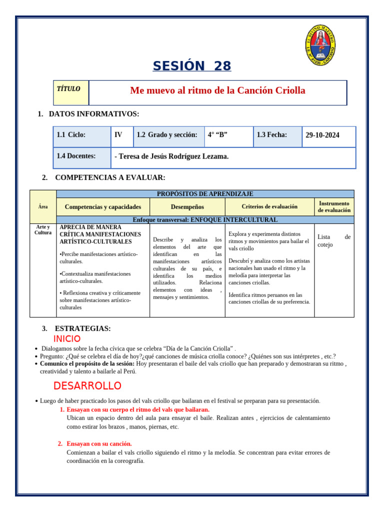 Sesion 28 Arte y Cultura | PDF | Evaluación | Bailes