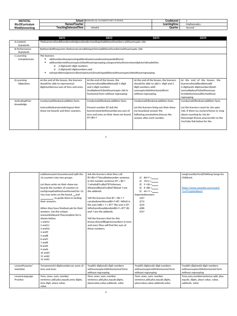 Le Math 1 q2 Week 5 Edited For Long | PDF | Learning | Cognition